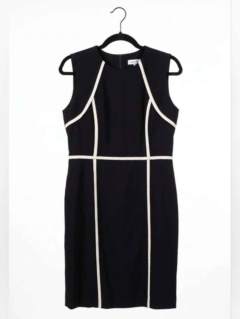 Calvin Klein Black Sheath Dress with White Contrast Paneling - Size 10